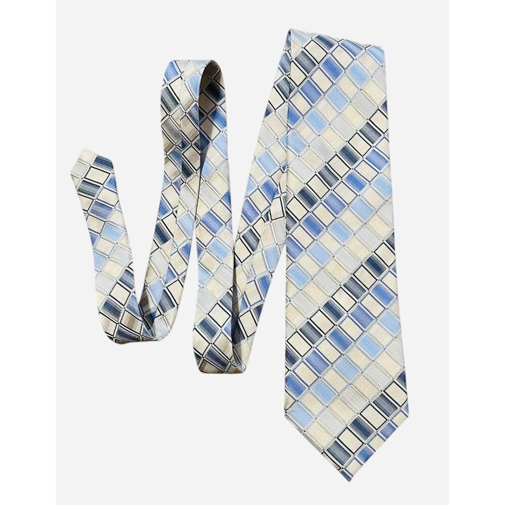 Bruno Piattelli‎ Men’s Tie 100% Silk Hand Made Blue Silver 4”X56" New